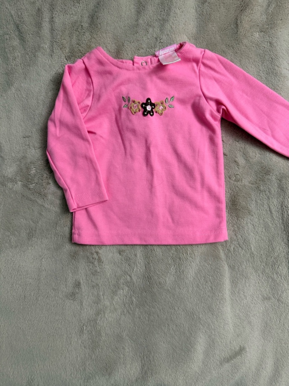 Girls' Pink Floral Appliqué Long-Sleeve Tee